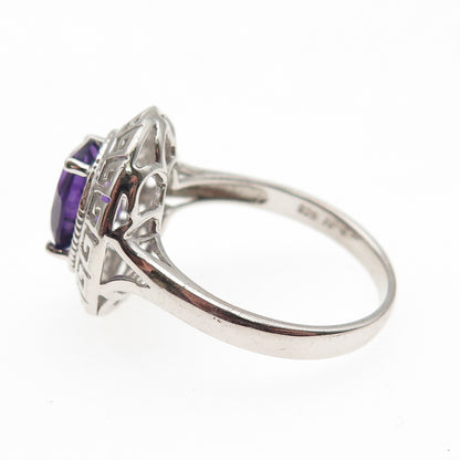 925 Sterling Silver Real Oval-Cut Amethyst Greek Key Ring Size 9
