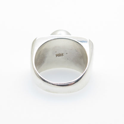 925 Sterling Silver Vintage Real Gold Pearl Modernist Ring Size 6.25