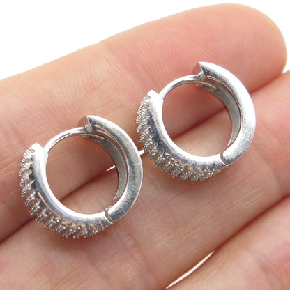 925 Sterling Silver Round-Cut C Z Multi-Row Hoop Earrings