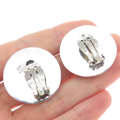 925 Sterling Silver Vintage Mexico Modernist Clip On Earrings