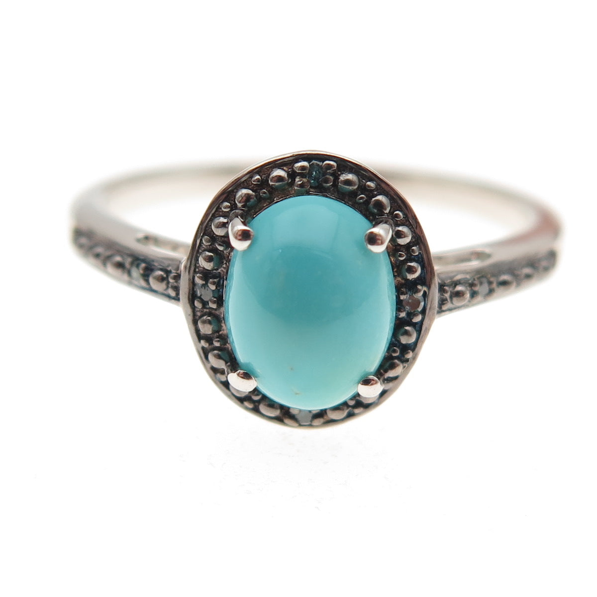 925 Sterling Silver Real Blue Diamond & Sleeping Beauty Turquoise Ring Size 8