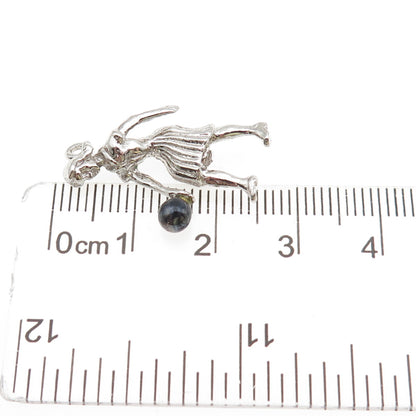 Town & Country 925 Sterling Vintage Real Hematite Female Bowler 3D Charm Pendant