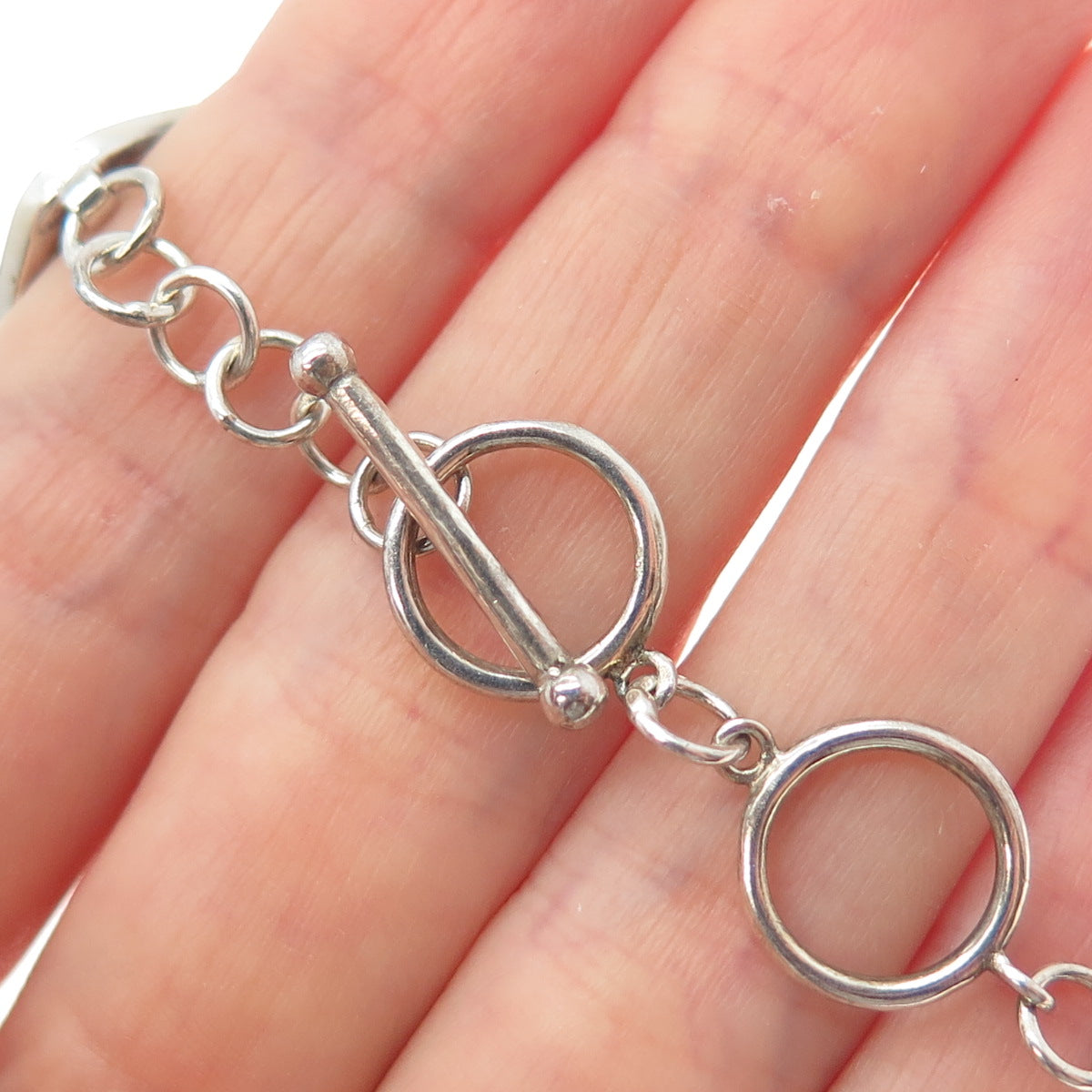 925 Sterling Silver Vintage Real Abalone Shell Modernist Bracelet 6.5-7.5"