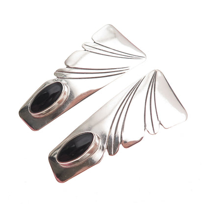 Old Pawn 925 Sterling Silver Vintage Southwestern Black Onyx Tribal Earrings