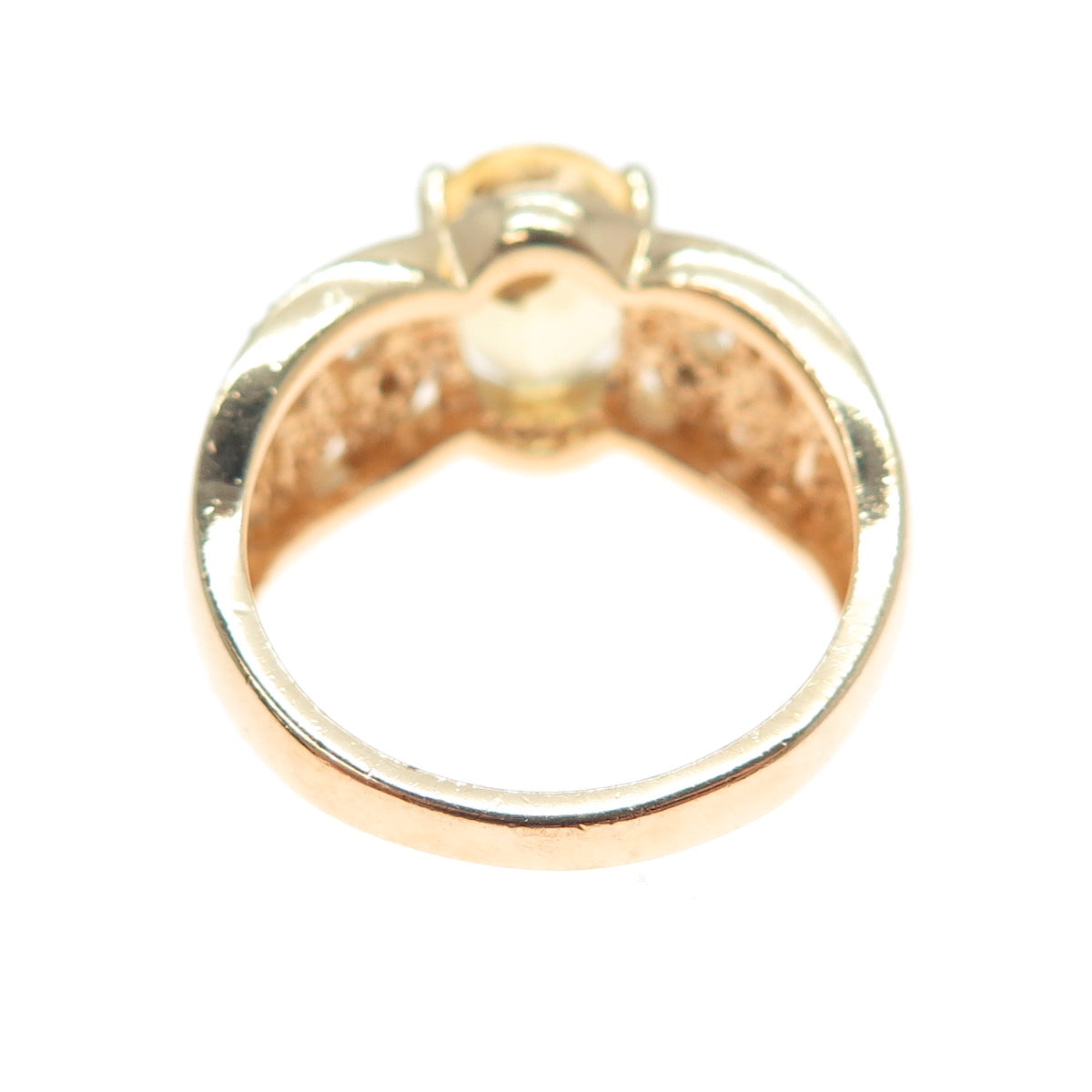 ROSS SIMONS 925 Sterling Silver Gold Plated Real Diamond & Citrine Ring Size 7.5