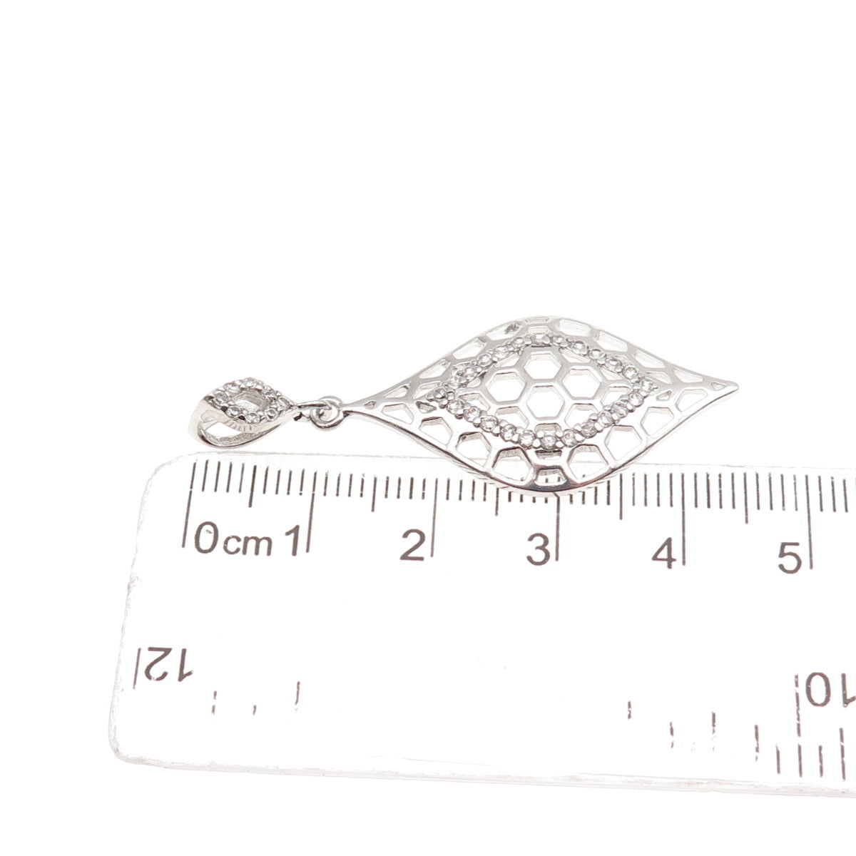 925 Sterling Silver Round-Cut C Z Honey Comb Petal Slide Charm Pendant