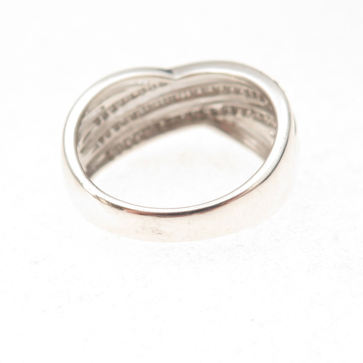 Kajal Naina 925 Sterling Silver Real Diamond Crisscross Ring Size 8.25