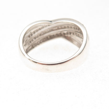 Kajal Naina 925 Sterling Silver Real Diamond Crisscross Ring Size 8.25