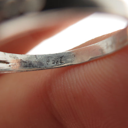 925 Sterling Silver Vintage Real Blue Topaz Flower Oxidized Ring Size 6.25