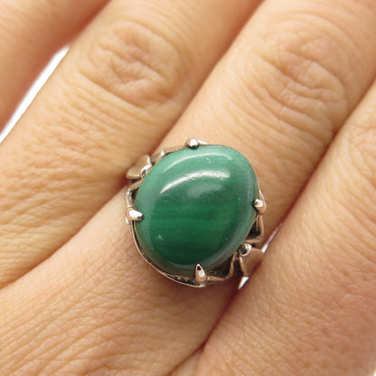 925 Sterling Silver Vintage Real Malachite Ring Size 7.25