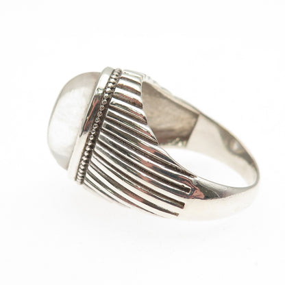 925 Sterling Silver Vintage Real Clear Quartz Modernist Oxidized Ring Size 9.75