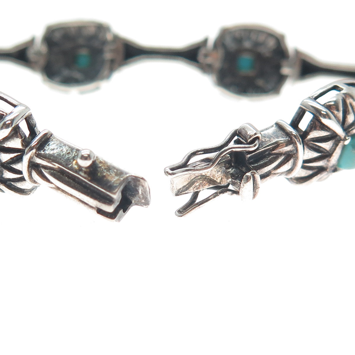 ROSS SIMONS 925 Sterling Silver Vintage Real Turquoise Station Bracelet 7.25"