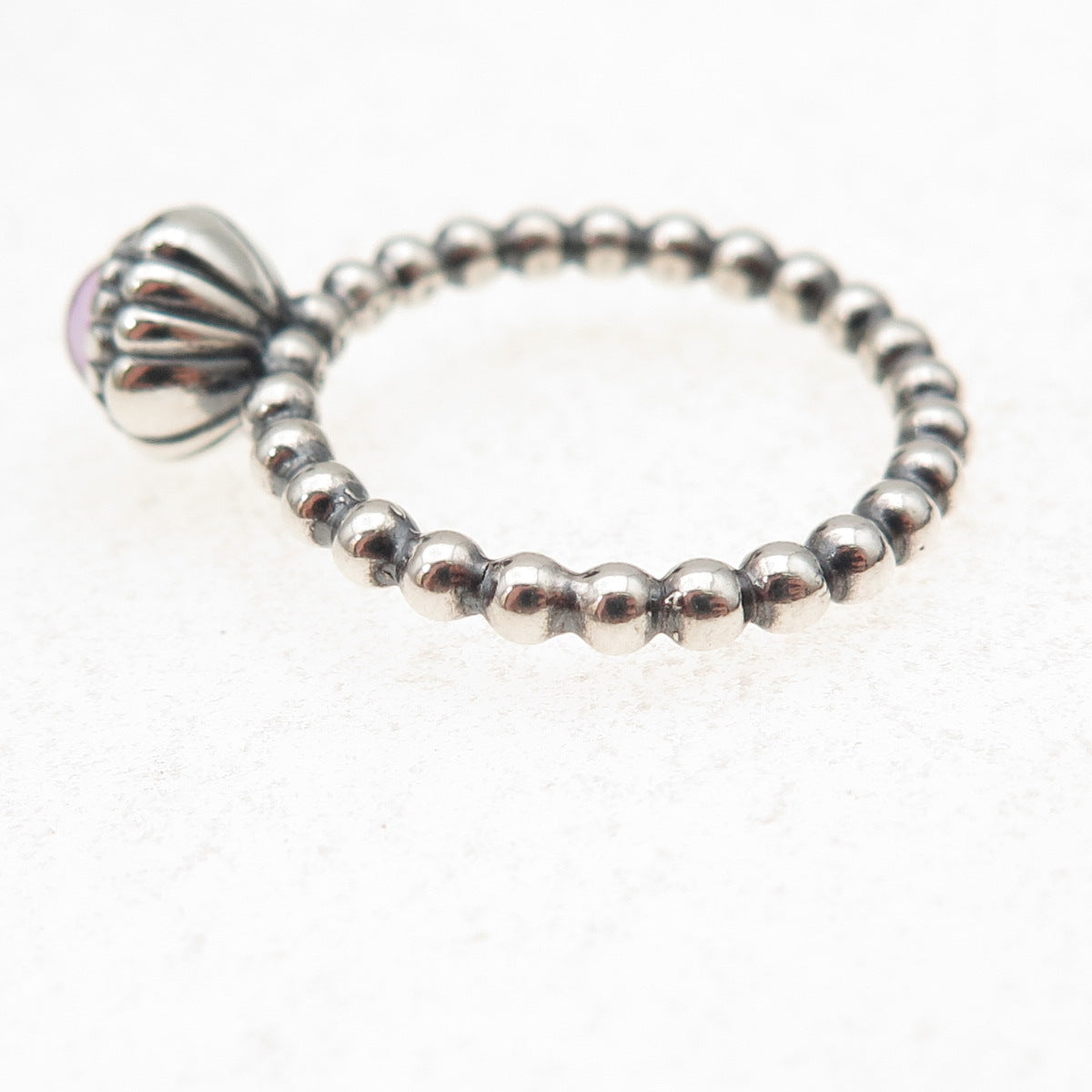 Pandora 925 Sterling Silver Real Amethyst February Birthday Blooms Ring Size 6