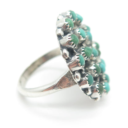 Old Pawn Sterling Silver Royston Turquoise Snake Eye Floral Tribal Ring Size 4.5