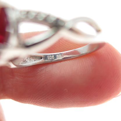 925 Sterling Silver Round-Cut Lab-Created Ruby & White Topaz Ring Size 5