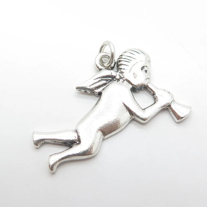 925 Sterling Silver Vintage Cherub & Horn Repousse Pendant