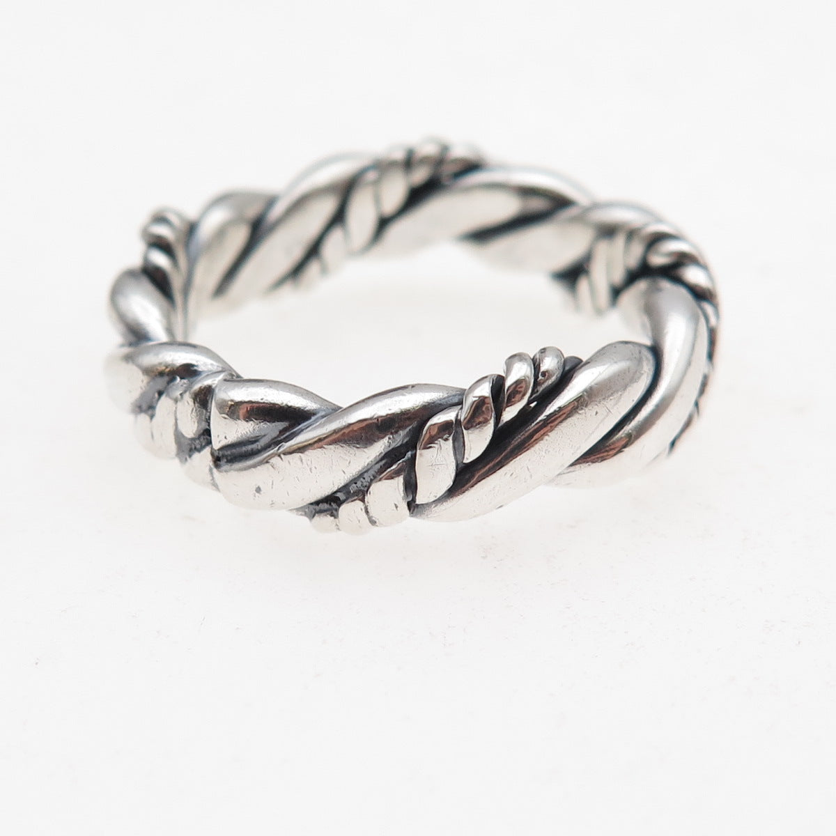 925 Sterling Silver Vintage Twisted Oxidized Band Ring Size 9.75