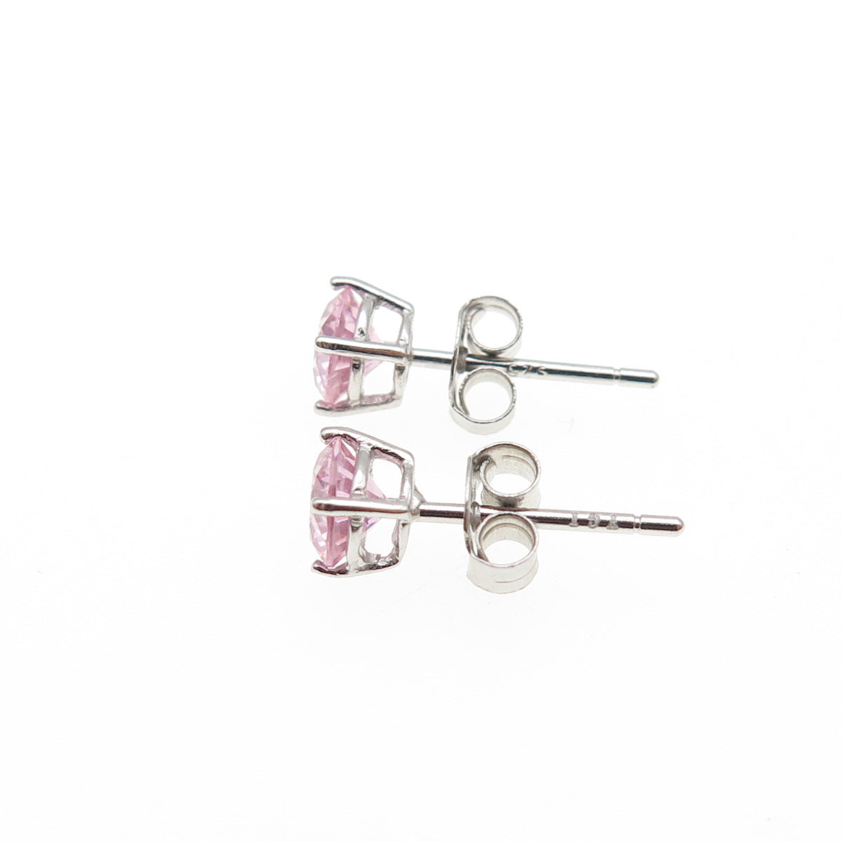 925 Sterling Silver Round-Cut Pink C Z Stud Earrings