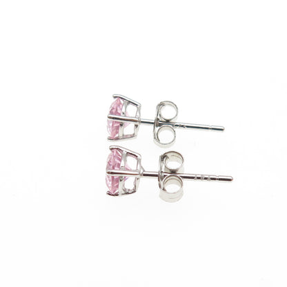 925 Sterling Silver Round-Cut Pink C Z Stud Earrings
