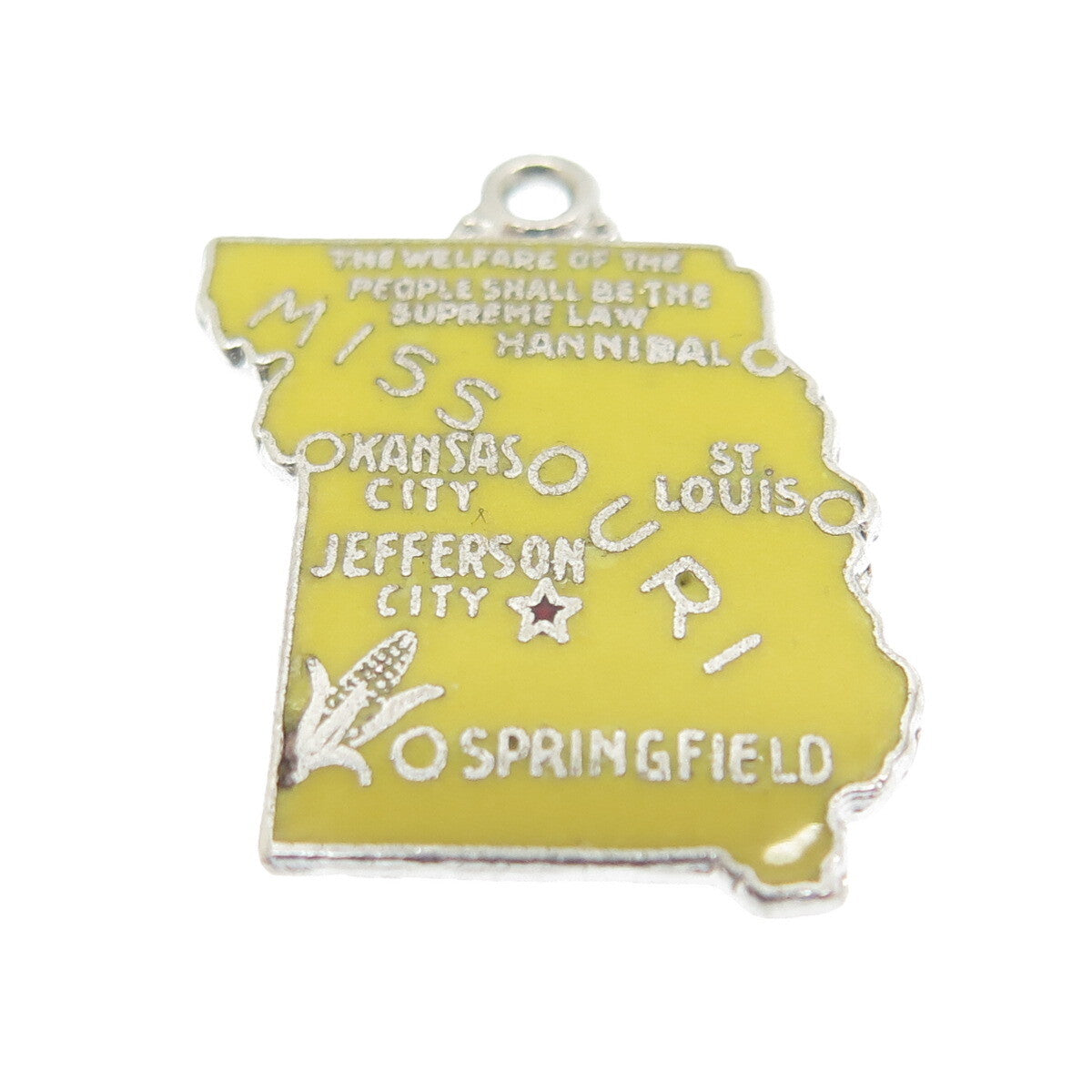 925 Sterling Silver Vintage Enamel Missouri State Map Minimalist Charm Pendant