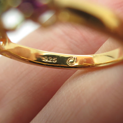 925 Sterling Silver Gold Plated Turquoise Opal Topaz Tourmaline Ring Size 5.25