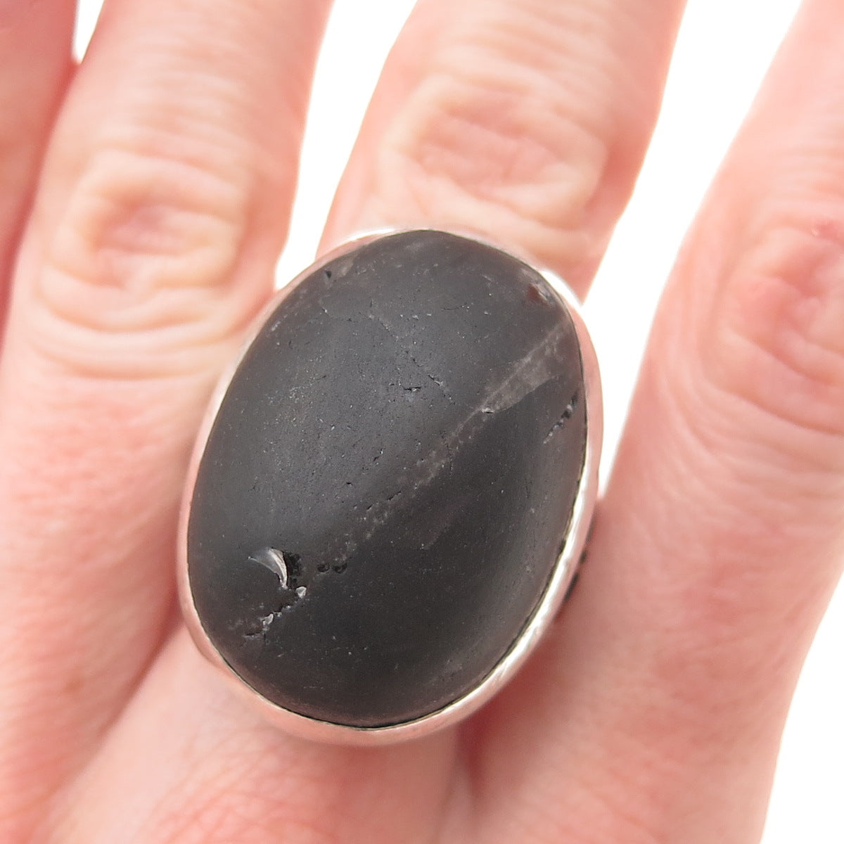 Old Pawn Sterling Silver Vintage Southwestern Black Jasper Tribal Ring Size 11