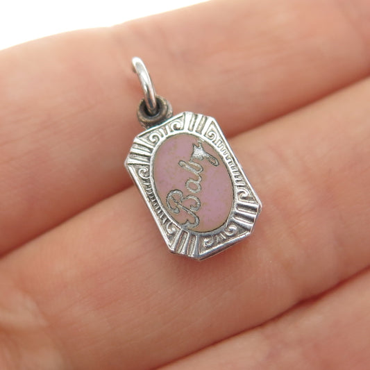 925 Sterling Silver Antique Enamel St. Mary Religious Baby Slide Mini Pendant