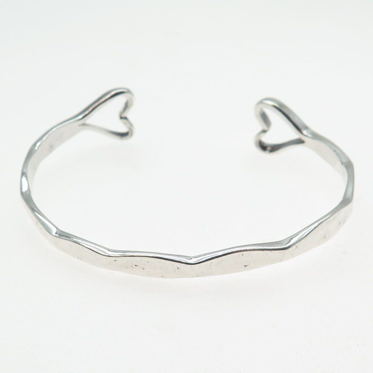 925 Sterling Silver Vintage Modernist Heart Adjustable Cuff Bracelet 6.5"