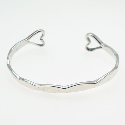 925 Sterling Silver Vintage Modernist Heart Adjustable Cuff Bracelet 6.5"