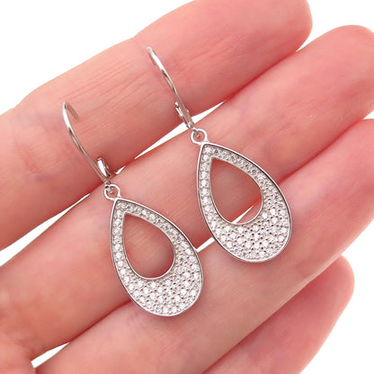 925 Sterling Silver Round-Cut C Z Teardrop Dangle Earrings