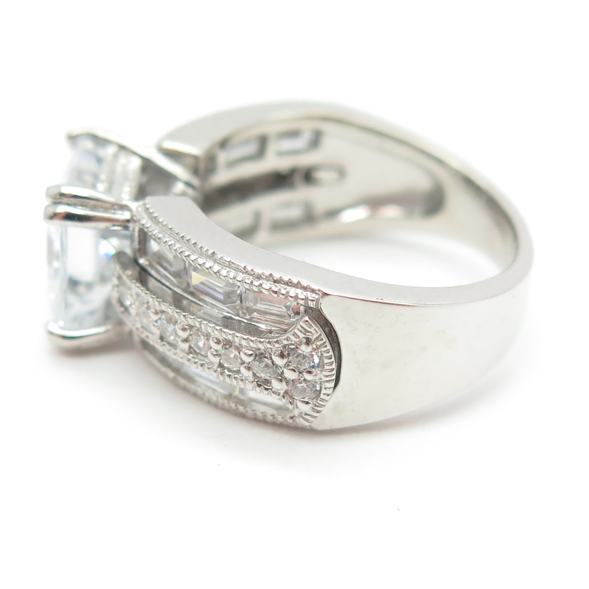 925 Sterling Silver Princess-Cut Round-Cut & Emerald-Cut Shaped C Z Ring Size 5