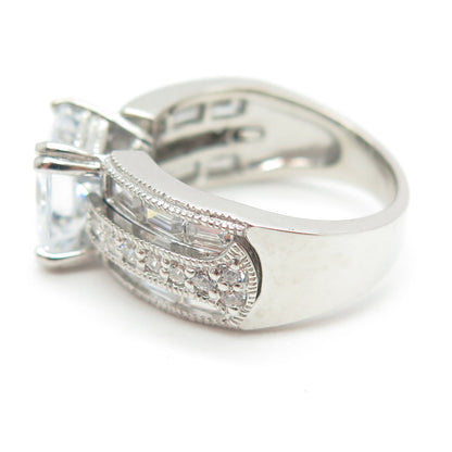 925 Sterling Silver Princess-Cut Round-Cut & Emerald-Cut Shaped C Z Ring Size 5