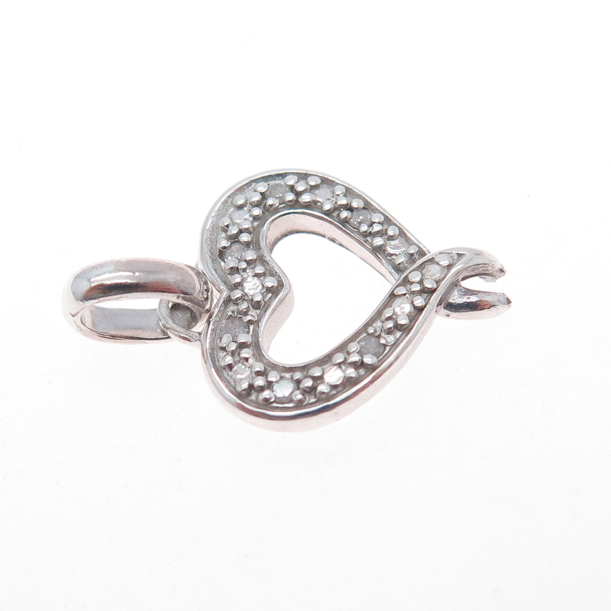 925 Sterling Silver Real Round-Cut Diamond Heart Mini Charm Pendant