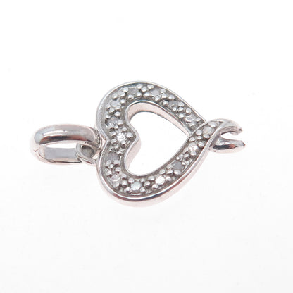 925 Sterling Silver Real Round-Cut Diamond Heart Mini Charm Pendant