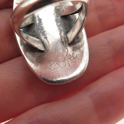 Ed Kee Navajo Old Pawn 925 Sterling Vintage Turquoise Shadow Box Ring Size 6.5