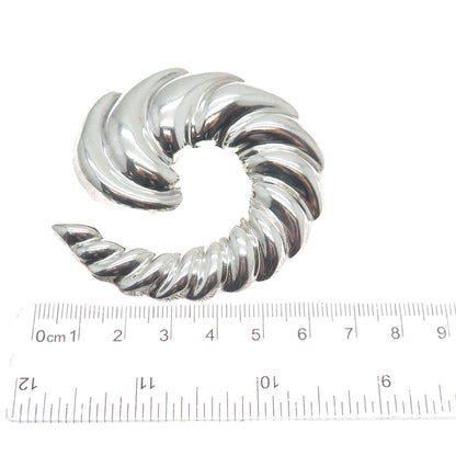 925 Sterling Silver Vintage Mexico Puffy Ribbed Spiral Pin Brooch / Pendant