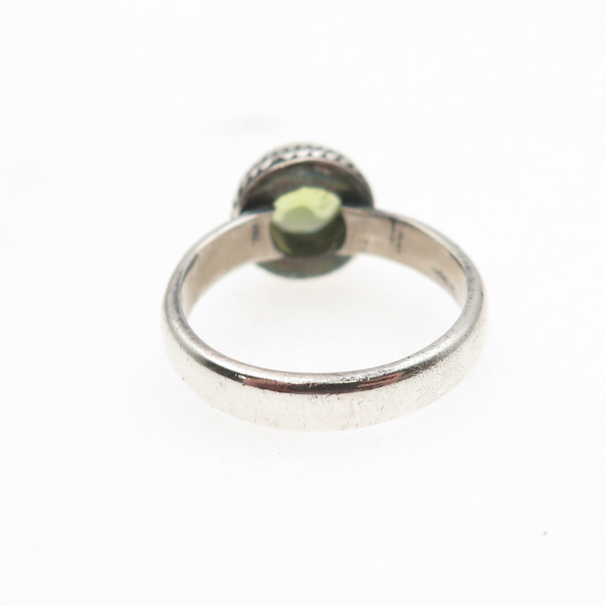 925 Sterling Silver Vintage Real Round-Cut Peridot Oxidized Ring Size 6.75