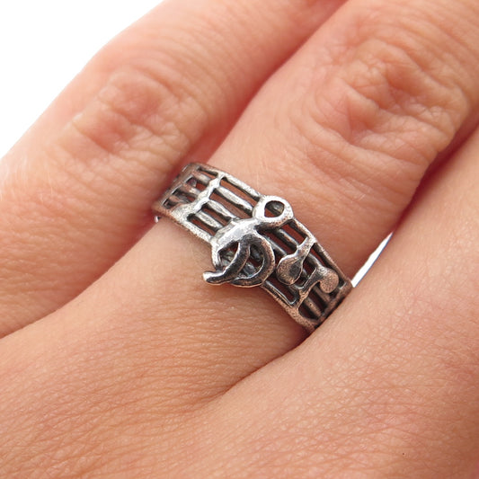 925 Sterling Silver Vintage Treble Clef Music Note Oxidized Band Ring Size 6