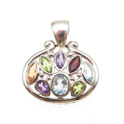 925 Sterling Vintage Real Blue Topaz Peridot Amethyst Citrine Red Garnet Pendant