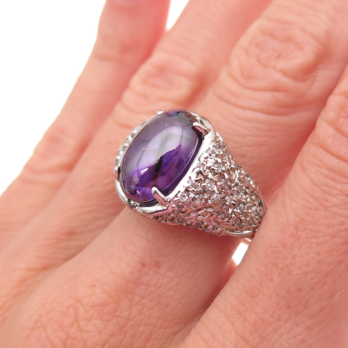 925 Sterling Silver Purple & White C Z Panther Ring Size 9.25