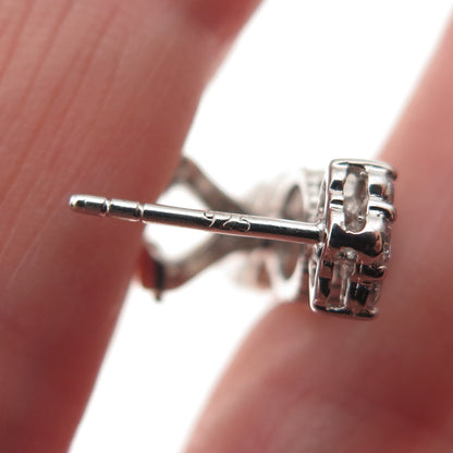 925 Sterling Silver Blue & White C Z Bohemian Omega Back Earrings