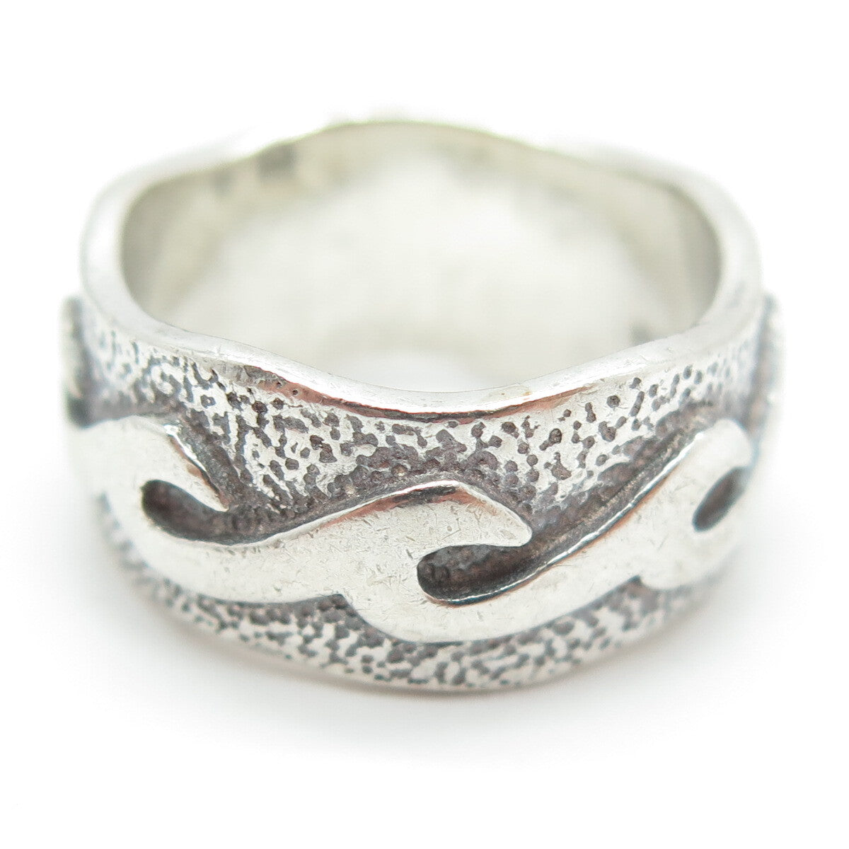 925 Sterling Silver Vintage Tribal Modernist Band Ring Size 7