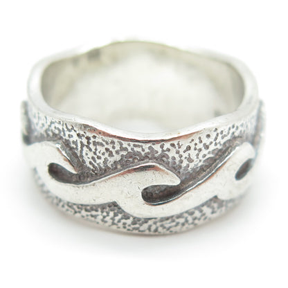 925 Sterling Silver Vintage Tribal Modernist Band Ring Size 7