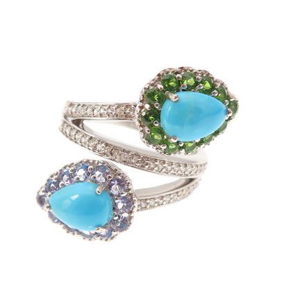 Chuck Clemency Sterling Real Turquoise Tanzanite Topaz & Peridot Ring Size 8.25