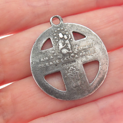 925 Sterling Silver Antique Art Deco 4-Way Cross Medal Oxidized Charm Pendant