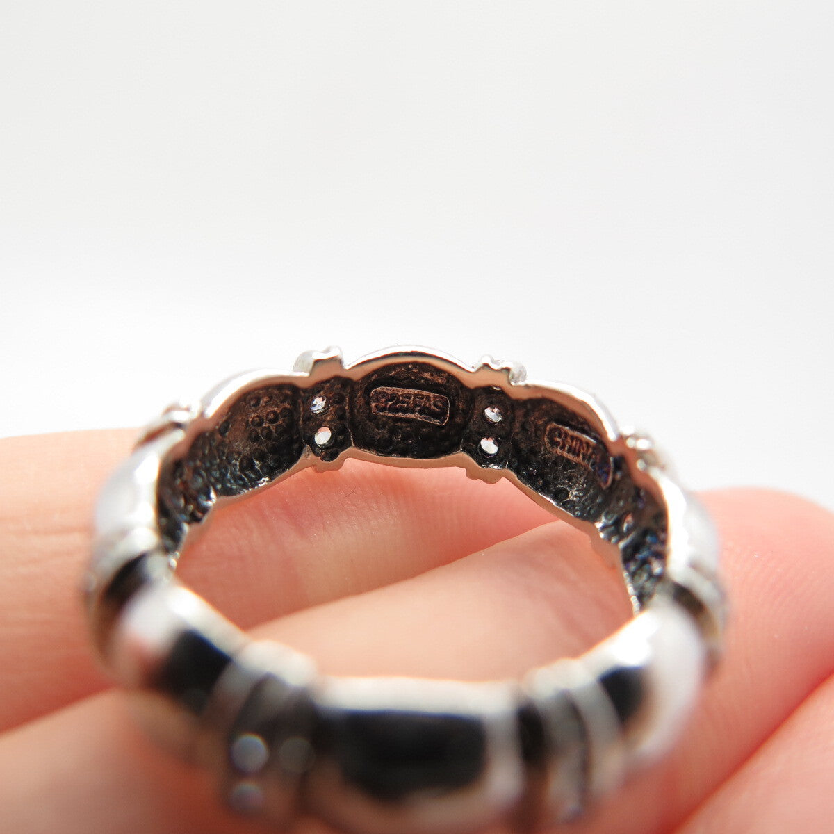 925 Sterling Silver C Z Bamboo Band Ring Size 7