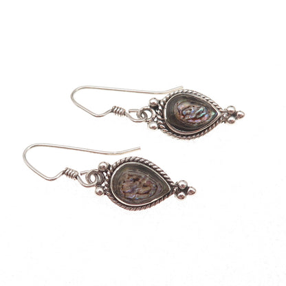 Sunrise Old Pawn Sterling Silver Vintage Abalone Shell Tribal Dangle Earrings