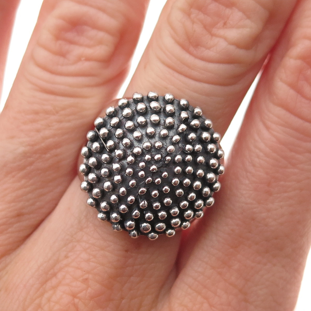 Sidney Evan 925 Sterling Silver Vintage Modernist Dotted Oxidized Ring Size 7.25