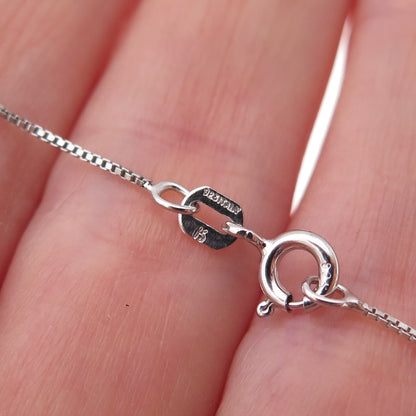 925 Sterling Silver 2-Tone Real Diamond Double Heart Box Chain Necklace 18"