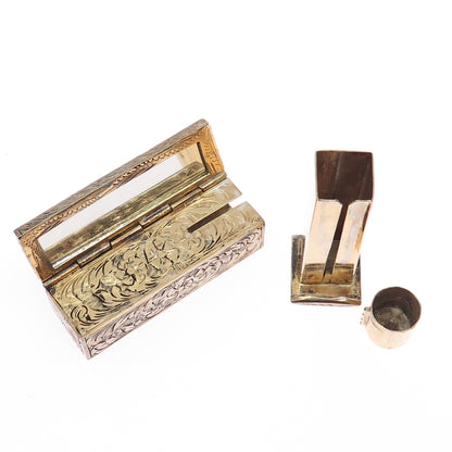 800 Silver Vermeil Antique Italy Enamel Storyteller Tube Slide Lipstick Case #58